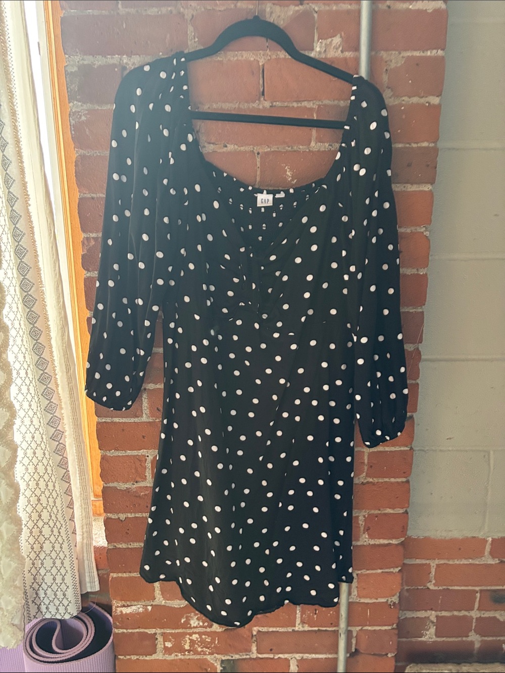 GAP Black Midi Dress with White Polka Dots XL Tall
